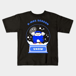 Xmas Season Snow Penguin (Blue) Kids T-Shirt